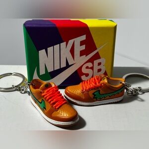 3D Mini Sneaker Keychains pair Orange Green with mini box novelty trinkets